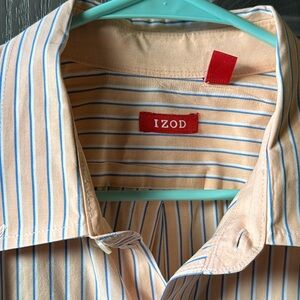 Izod long sleeve button up men size XXL peach and blue stripes
